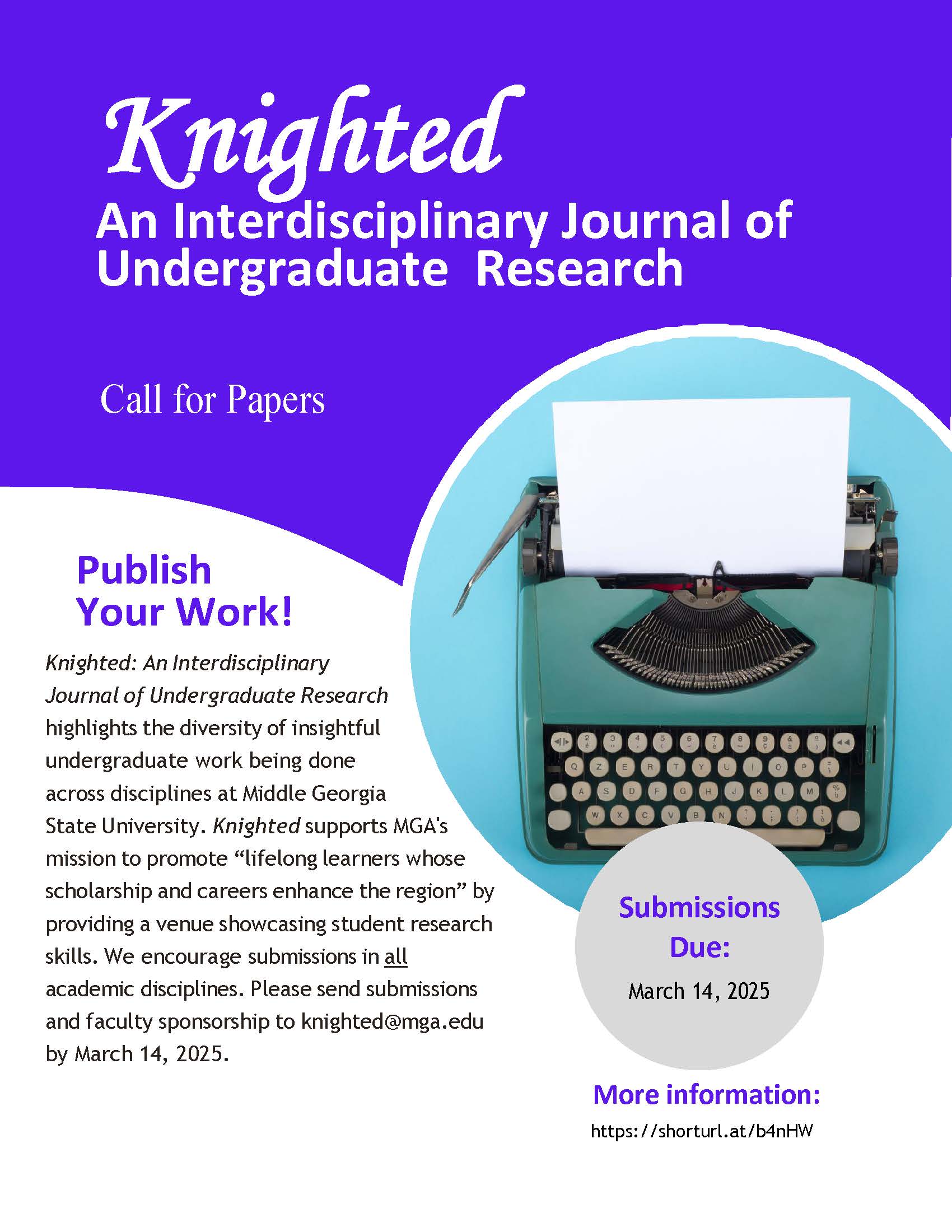 Knighted: An Interdisciplinary Journal of Undergraduate Research call for proposals.